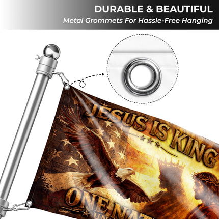 SP-01 Jesus Is King One Nation Under God Christian Flag Fourth of July Easter