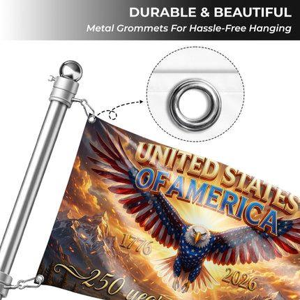 United States of America 250 Years of Freedom Soaring Patriot Eagle Mountain House Flag