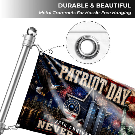 Patriot Day 25th Anniversary Never Forget Grommet Flag