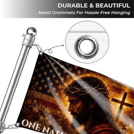 One Nation Under God Jesus Lily Cross Grommet Flag
