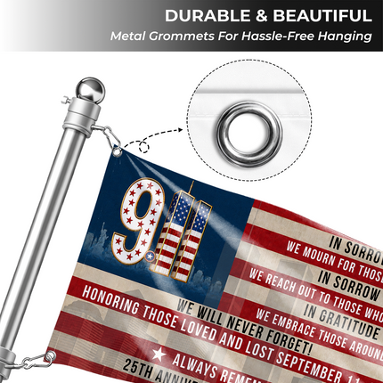Patriot Day 25th Anniversary Always Remember 9.11 Memorial Grommet Flag
