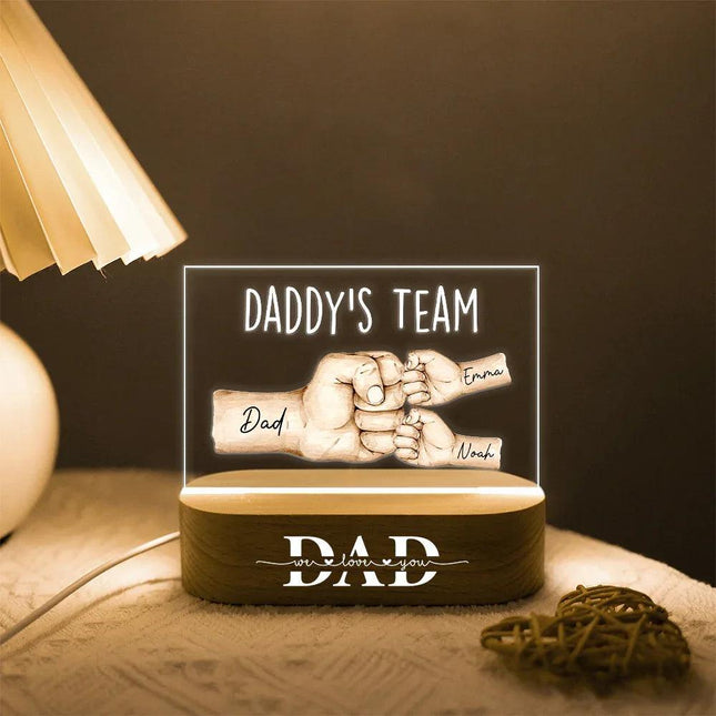 Personalized Daddy's Team Fist Bump Acrylic Night Light - Father's Day, Birthday Gift For Dad - Charming Present