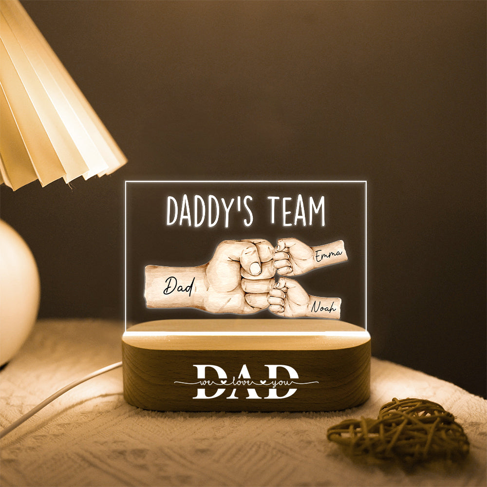 Personalized Daddy&#39;s Team Fist Bump Acrylic Night Light - Father&#39;s Day, Birthday Gift For Dad
