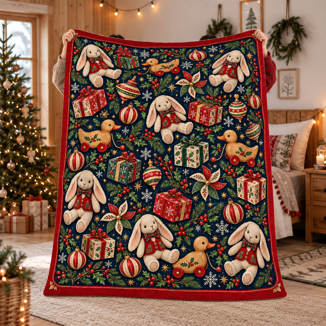 Christmas Fleece Blanket with Bunny Toy Pattern