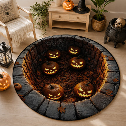 Halloween Round Rug Jack O Lantern Pumpkin Pit Doormat