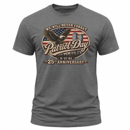 Patriot Day 9/11 25th Anniversary Never Forget American Eagle T-Shirt