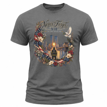 25th Anniversary Patriot Day 911 Never Forget Firefighter Memorial T-Shirt