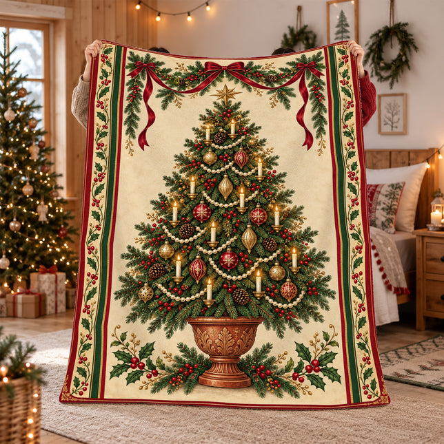 Christmas Tree Fleece Blanket Vintage Holiday Decor