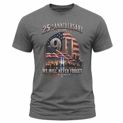 9/11 25th Anniversary Never Forget Patriot Day American Flag Memorial T-Shirt