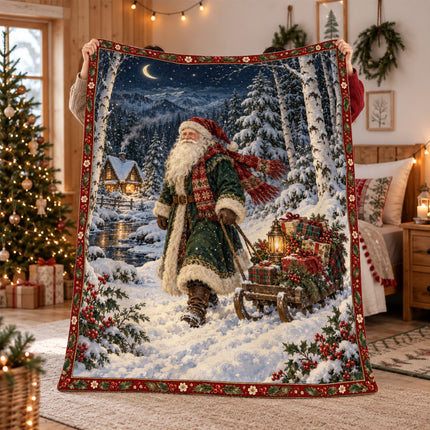 Christmas Fleece Blanket with Santa Snowy Journey