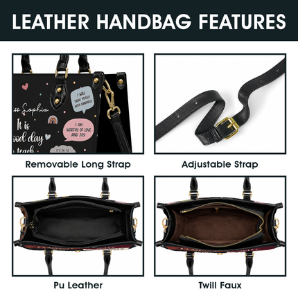 Personalized Teacher Leather Handbag Black Affirmations