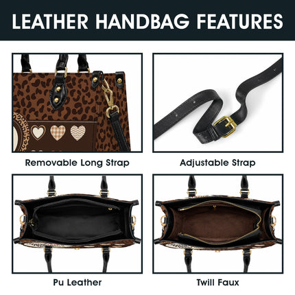 Personalized Teacher Leather Handbag Leopard Print Heart