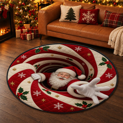 Santa Christmas Round Doormat Peppermint Swirl Welcome Rug