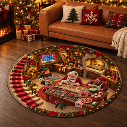Christmas Cookie Baking Round Rug Cozy Kitchen Holiday Doormat