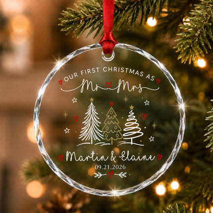 Personalized First Christmas Together Line Art Christmas Trees Couple Glass Ornament