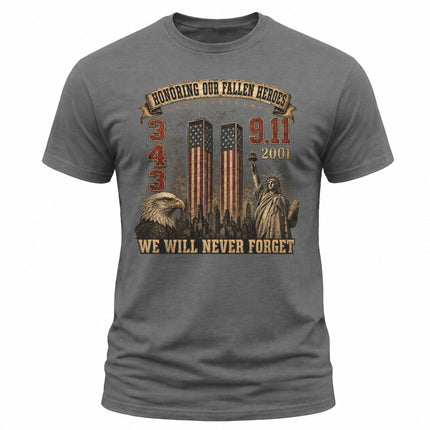 9/11 Never Forget Honoring Fallen Heroes 343 Patriot Day Memorial T-Shirt