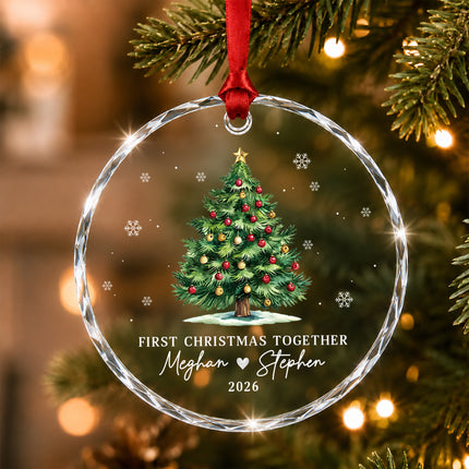 Personalized First Christmas Together Christmas Tree Couple Glass Ornament
