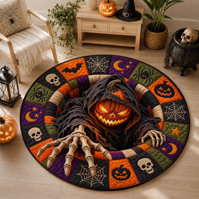 Halloween Round Rug Pumpkin Reaper Skeleton Hand Doormat