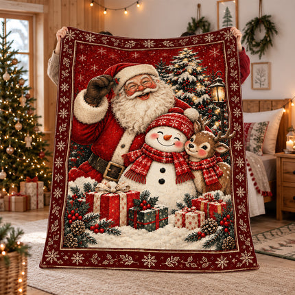 Santa Snowman Reindeer Christmas Fleece Blanket Cozy Holiday Wishes