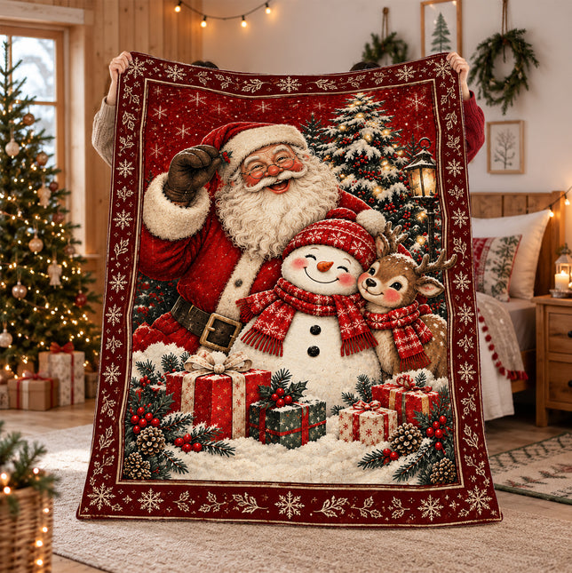 Santa Snowman Reindeer Christmas Fleece Blanket Cozy Holiday Wishes