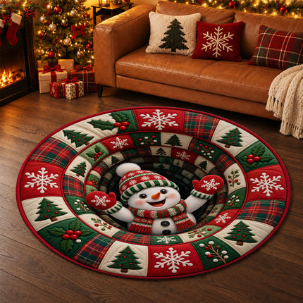 Christmas Round Doormat with Snowman Patchwork Rug