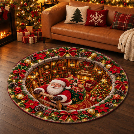 Christmas Round Doormat with Gnome Gift Swirl