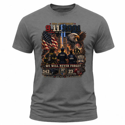 25th Anniversary Patriot Day 911 First Responders Never Forget Memorial T-Shirt