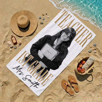 Personalized Teacher Beach Towel Custom Photo Name