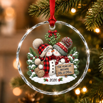 Personalized Snowman Couple First Christmas Together Glass Ornament