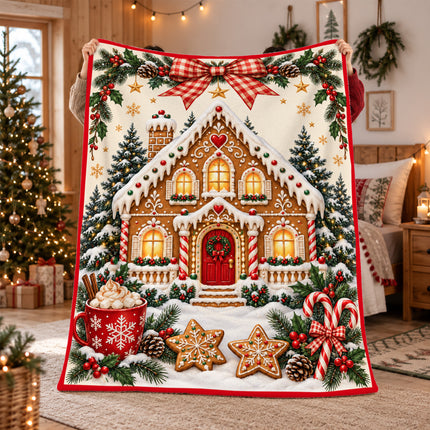 Christmas Gingerbread House Fleece Blanket Cozy Holiday Decor