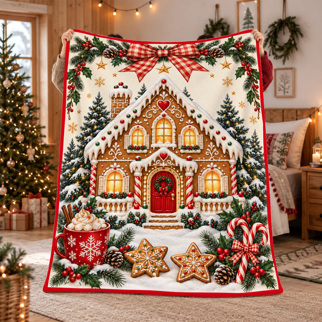 Christmas Gingerbread House Fleece Blanket Cozy Holiday Decor