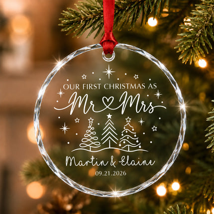 Personalized First Christmas Together Minimalist Christmas Trees Couple Glass Ornament