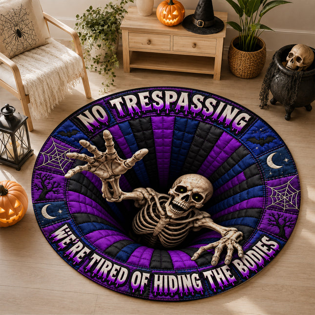 Halloween Round Rug Skeleton No Trespassing 3D Horror Doormat