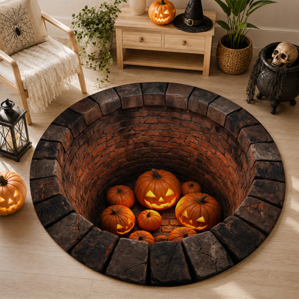 Halloween Round Rug Jack O Lantern Pumpkin Well Doormat