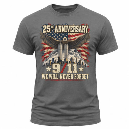 9/11 25th Anniversary We Will Never Forget Patriot Day Memorial T-Shirt