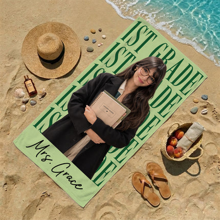 Personalized Teacher Beach Towel Custom Photo Grade