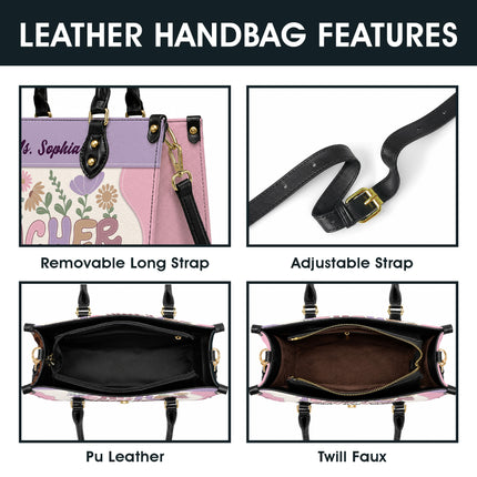Personalized Teacher Leather Handbag Plant Seeds Floral