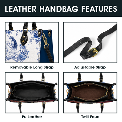 Personalized Teacher Leather Handbag Blue Floral Vintage Reading