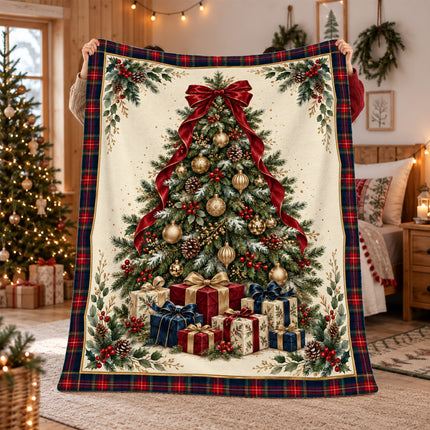 Christmas Fleece Blanket with Elegant Tartan Tree