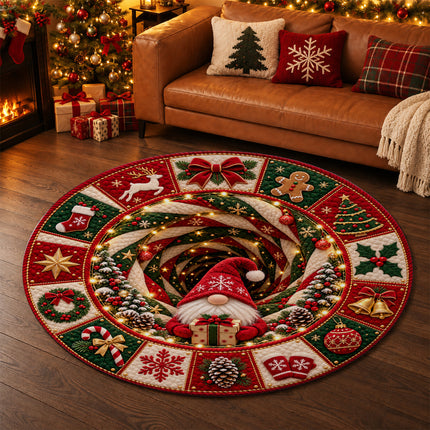 Christmas Round Doormat with Holiday Gnome Patchwork