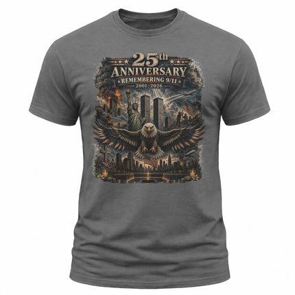 25th Anniversary Patriot Day 911 Remembering 9/11 American Eagle Memorial T-Shirt