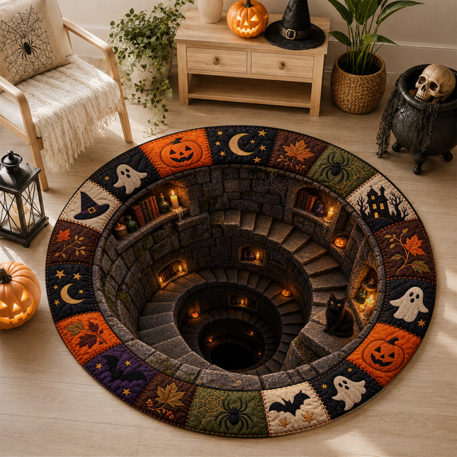 Halloween Round Rug Haunted Spiral Staircase Doormat