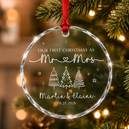 Personalized First Christmas as Mr and Mrs Glass Ornament