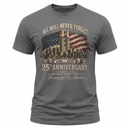 9/11 25th Anniversary Never Forget Patriot Day Memorial American Flag T-Shirt