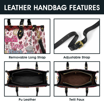 Personalized Teacher Leather Handbag Pink Plaid Hearts