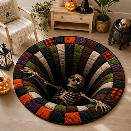 Halloween Round Rug Skeleton Pit 3D Illusion Doormat