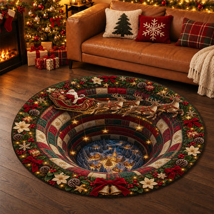 Christmas Round Doormat with Santa Reindeer Village