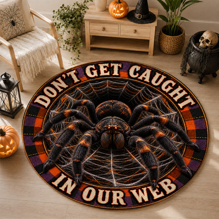 Halloween Round Rug Giant Spider Web Funny Doormat