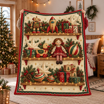 Christmas Fleece Blanket with Vintage Toy Shelf