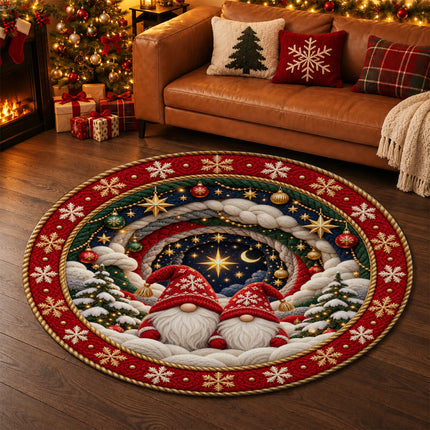 Christmas Round Doormat with Cozy Gnome Star Scene